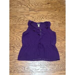 Miss Tina Women's Purple Sleeveless Lightweight Ruffle Sheer Tank Top, Size L